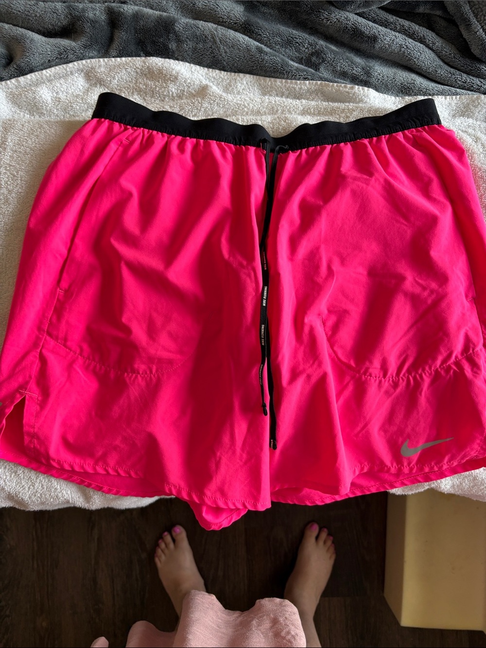 Nike Women's Bright Pink Athletic Shorts with Black Waistband